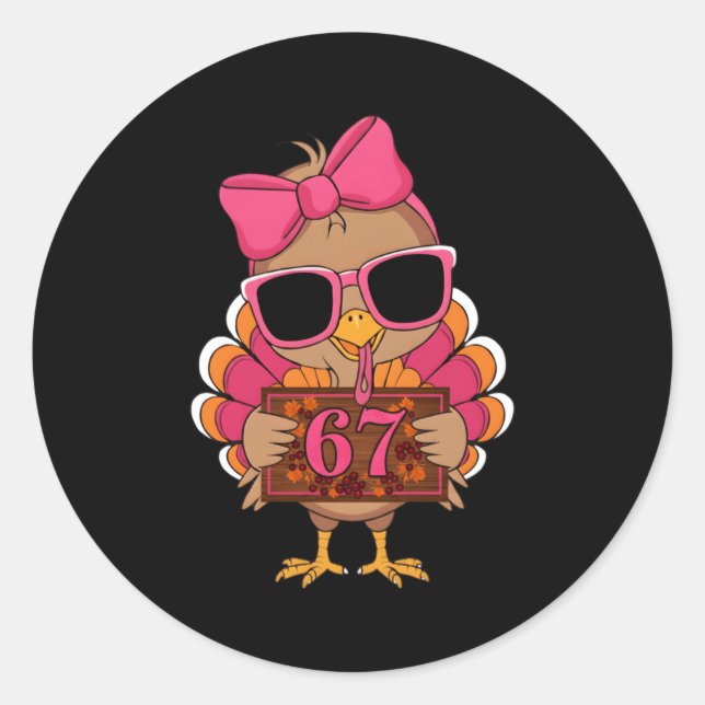67 Thanksgiving Funny Turkey Family Thanksgiving 6 Classic Round Sticker (Front)