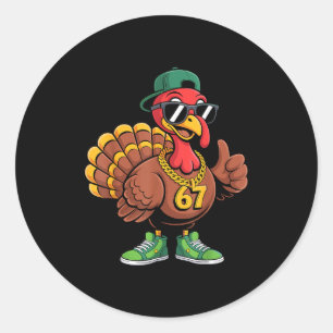 67 Thanksgiving Funny Turkey Wearing Cap Sungles S Classic Round Sticker