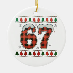 67 Ugly Christmas Xmas Red Buffalo Plaid Holiday Ceramic Tree Decoration