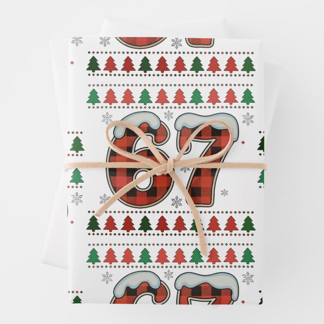 67 Ugly Christmas Xmas Red Buffalo Plaid Holiday Wrapping Paper Sheet (In situ)