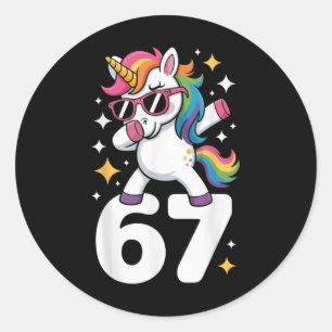 67 Unicorn Dabbing Six Seven Meme Funny  Classic Round Sticker