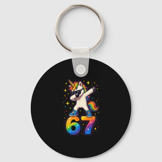 67 Unicorn Dabbing Six Seven Meme Funny  Key Ring (Front)
