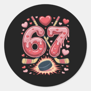 67 Valentine Hockey Heart Design Cute Ice Hockey L Classic Round Sticker