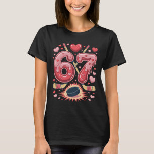 67 Valentine Hockey Heart Design Cute Ice Hockey L T-Shirt