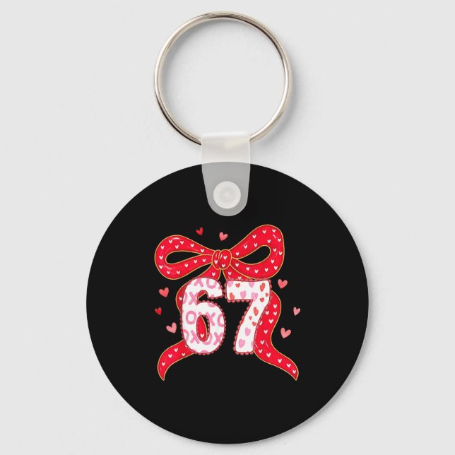 67 Valentine Vibes Coquette Bow Girl  Key Ring (Front)