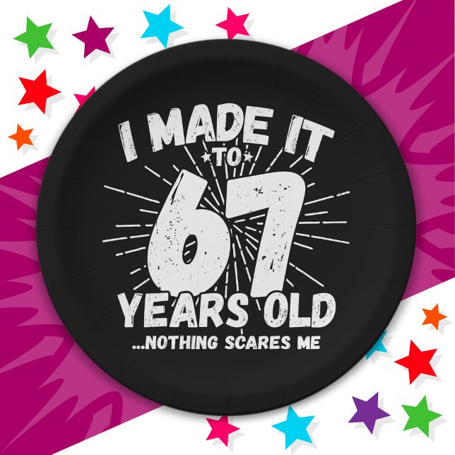 67 Year Old Sarcastic Meme Funny 67th Birthday Paper Plate (Creator Uploaded)