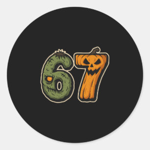 67 Zombie Pumpkin Six Seven Halloween Meme  Classic Round Sticker