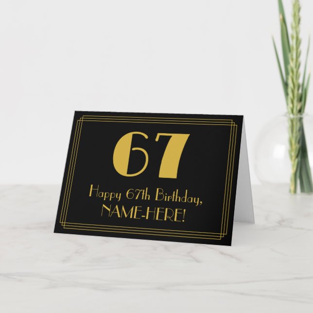 67th Birthday: Art Deco Inspired Look "67" + Name Card (Front)
