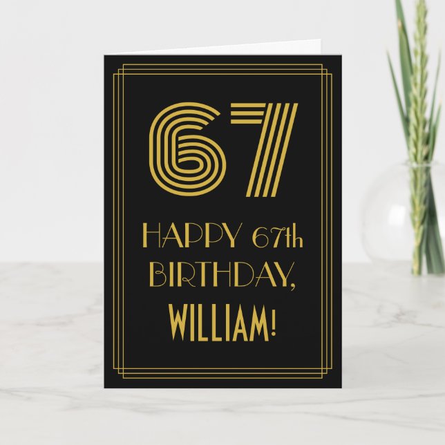 67th Birthday: Art Deco Inspired Look "67" & Name Card (Front)
