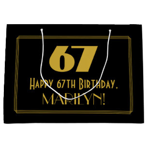 67th Birthday — Art Deco Inspired Look "67" & Name Large Gift Bag