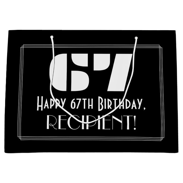 67th Birthday ~ Art Deco Inspired Look "67" + Name Large Gift Bag (Front)
