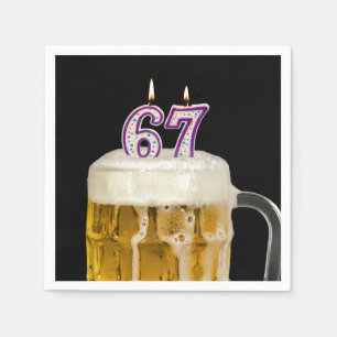 67th Birthday Beer on black Napkin