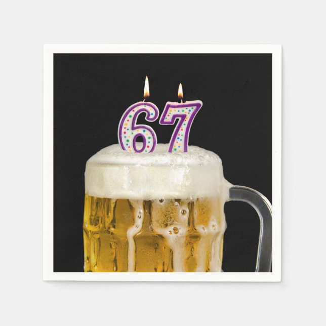 67th Birthday Beer on black Napkin (Front)