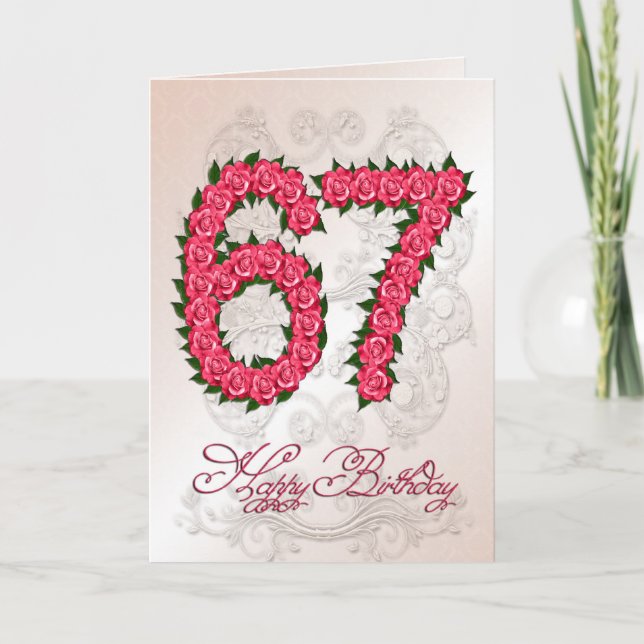 67th birthday card with roses and leaves (Front)