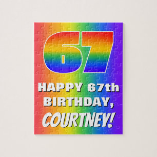 67th Birthday: Colourful, Fun Rainbow Pattern # 67 Jigsaw Puzzle