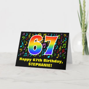 67th Birthday: Colourful Music Symbols & Rainbow 6 Card