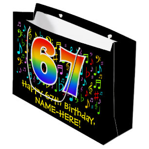 67th Birthday - Colourful Music Symbols, Rainbow 6 Large Gift Bag