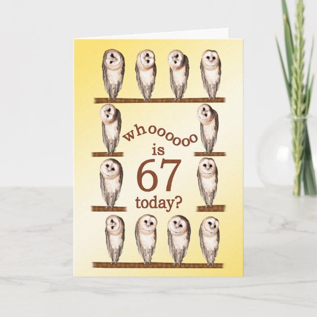 67th birthday, Curious owls card. Card (Front)