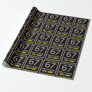 67th Birthday: Floral Flowers Number, Custom Name Wrapping Paper