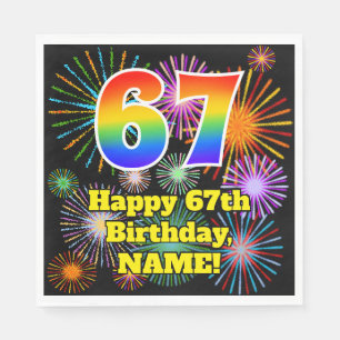 67th Birthday: Fun Fireworks Pattern + Rainbow 67 Napkin