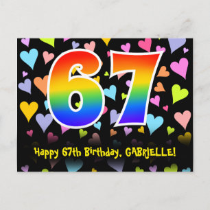 67th Birthday: Fun Hearts Pattern, Rainbow 67 Postcard