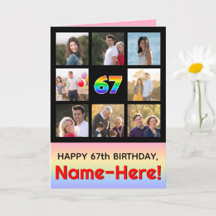 67th Birthday: Fun Rainbow #, Custom Photos + Name Card