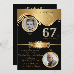 67th,Birthday Man 67th,elegant art deco,black gold Invitation