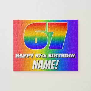 67th Birthday — Multicolored Rainbow Pattern “67” Jigsaw Puzzle