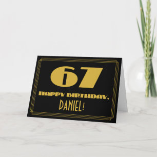 67th Birthday: Name + Art Deco Inspired Look "67" Card