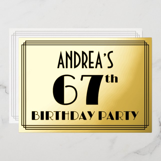 67th Birthday Party — Art Deco Look “67” + Name (Front/Back)
