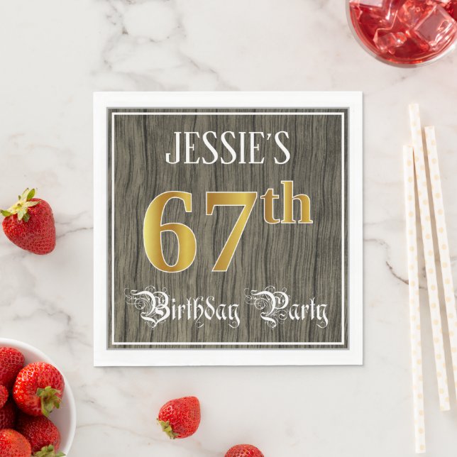 67th Birthday Party — Faux Gold & Faux Wood Looks Napkin (Insitu)