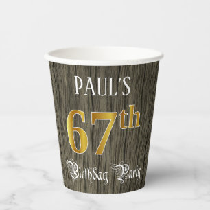 67th Birthday Party — Faux Gold & Faux Wood Looks Paper Cups
