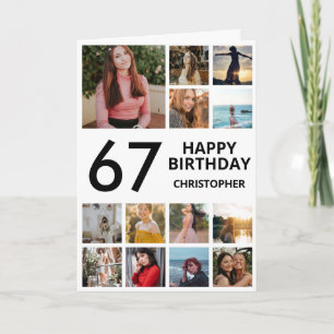 67th Birthday Photo Collage 13 Photos Black White Card