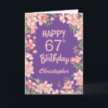 67th Birthday Purple Pink Peach Watercolor Floral Card<br><div class="desc">67th Birthday Purple Pink Peach Watercolor Floral Birthday Card. For further customisation,  please click the "Customise it" button and use our design tool to modify this template.</div>