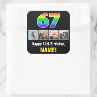 67th Birthday: Rainbow “67”; Custom Photos & Name
