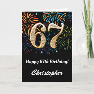 67th Birthday Rainbow Fireworks Black and Gold Card
