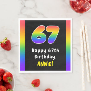 67th Birthday: Rainbow Spectrum # 67, Custom Name Napkin
