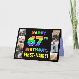 67th Birthday: Rainbow Text, Custom Photos & Name Card