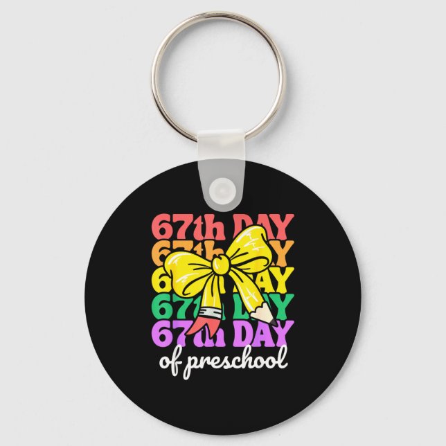 67th Day Of Preschool Girls Coquette Bow 67 Days O Key Ring (Front)