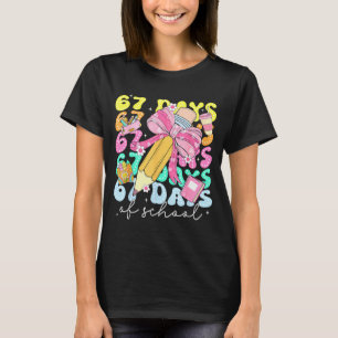 67th Day Of School 67 Days Pencil Coquette Bow Mem T-Shirt