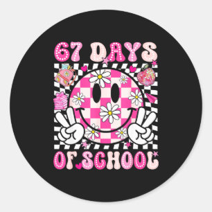67th Day Of School 67 Days Smarter Teacher Girl Wo Classic Round Sticker