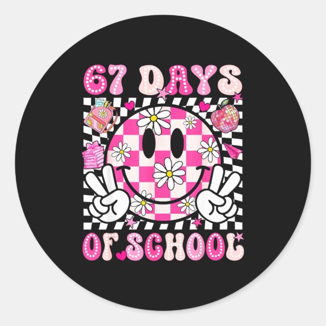 67th Day Of School 67 Days Smarter Teacher Girl Wo Classic Round Sticker (Front)