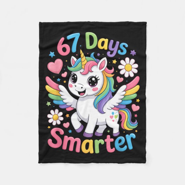 67th Day Of School 67 Days Smarter Unicorn Teacher Fleece Blanket (Front)