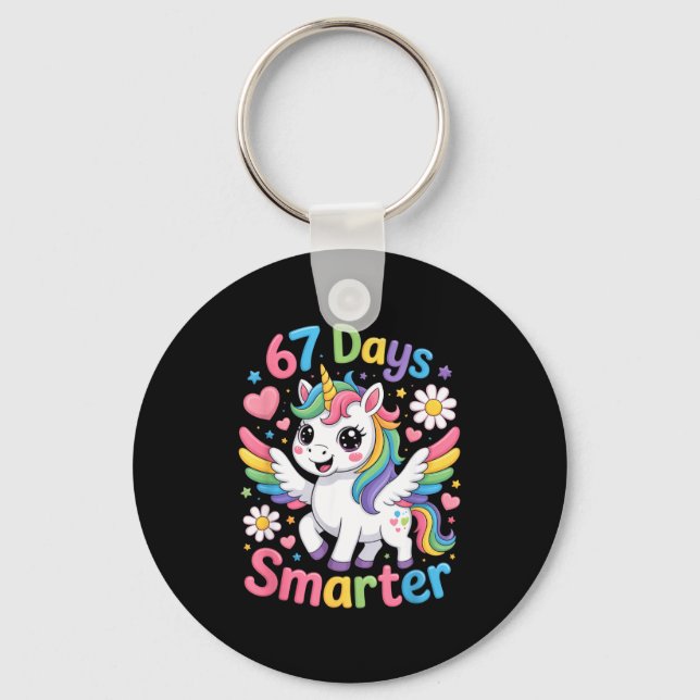 67th Day Of School 67 Days Smarter Unicorn Teacher Key Ring (Front)