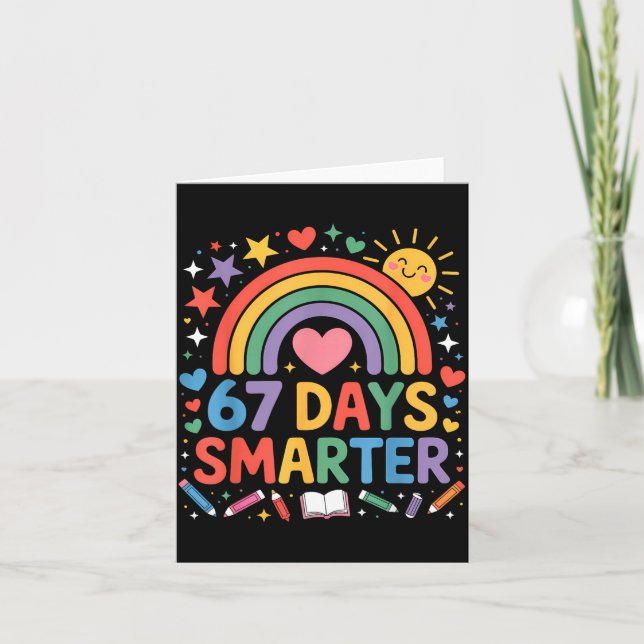67th Day Of School Meme 67 Days Smarter Rainbow Ki Card (Front)