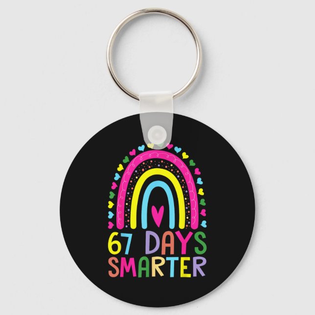 67th Day Of School Teacher 67 Days Smarter Rainbow Key Ring (Front)