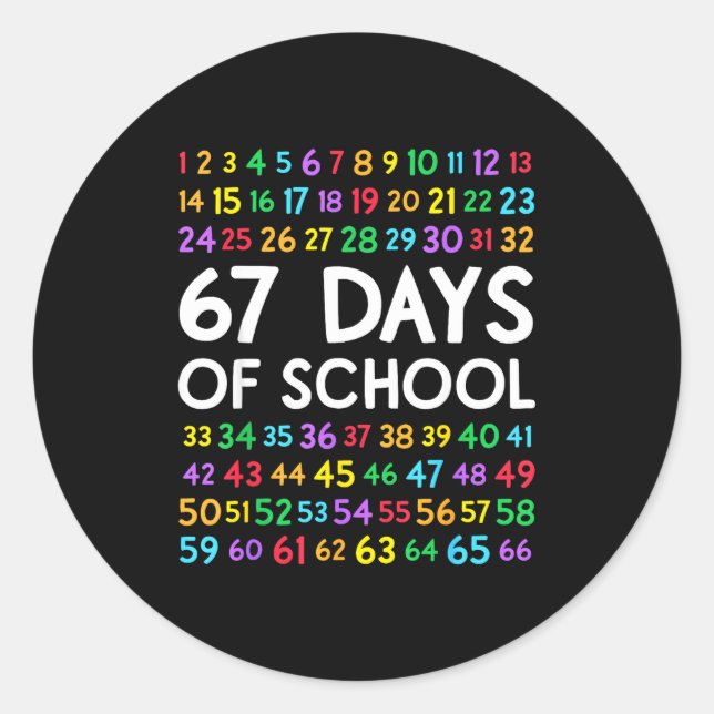 67th Day Of School Teacher Kids 67 Math Numbers 10 Classic Round Sticker (Front)