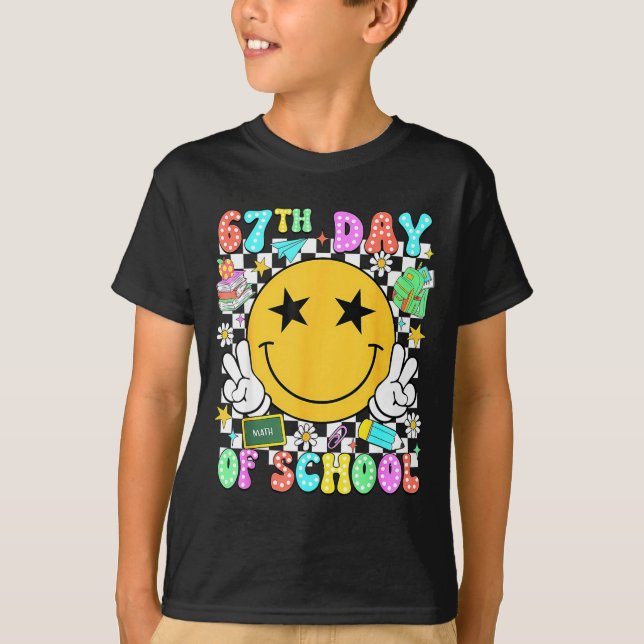 67th Day Of School Teacher Kids 67 Smile Face 100t T-Shirt (Front)