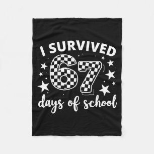 67th Day Of School Teacher Students Kids 6 7 Meme  Fleece Blanket