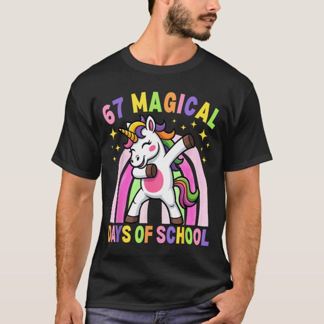 67th Day Of School Unicorn 67 Magical Days Teacher T-Shirt (Front)